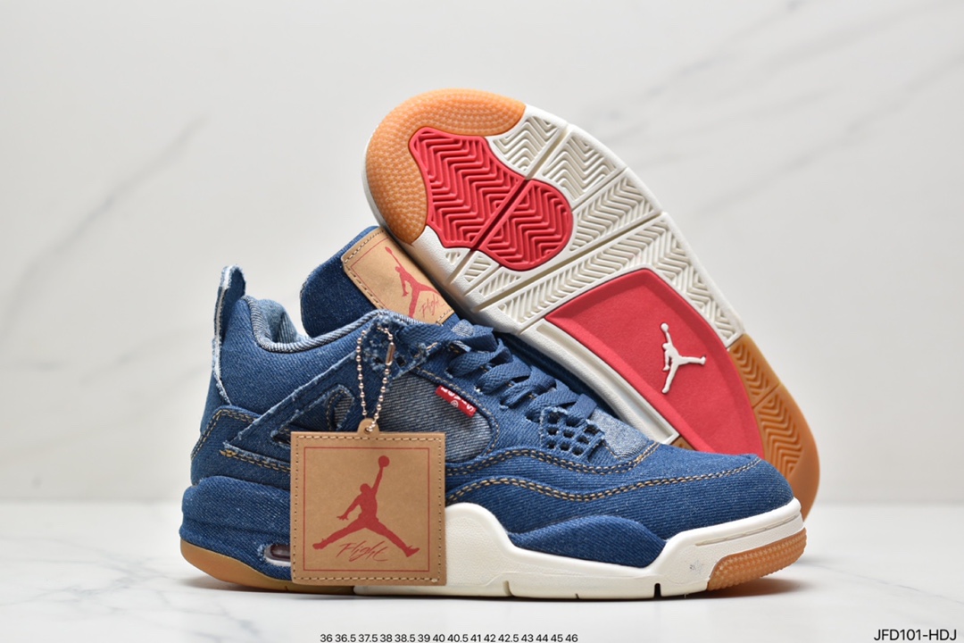 170 Levi’s x Nike Air Jordan 4 Retro Levis White 李维斯 迈克尔·乔丹AJ4代中帮复古休闲运动文化篮球鞋AO2571-401