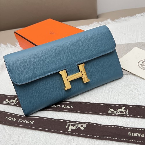 Hermes Constance Long Wallet Blue Leather Gold Hardware 1 Hermes Constance Long Wallet Blue Leather Gold Hardware