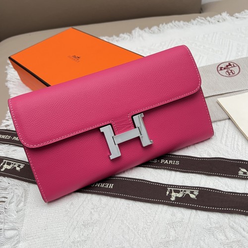 Hermes Constance Wallet - Pink Leather Silver Buckle Clutch 1 Hermes Constance Wallet - Pink Leather Silver Buckle Clutch