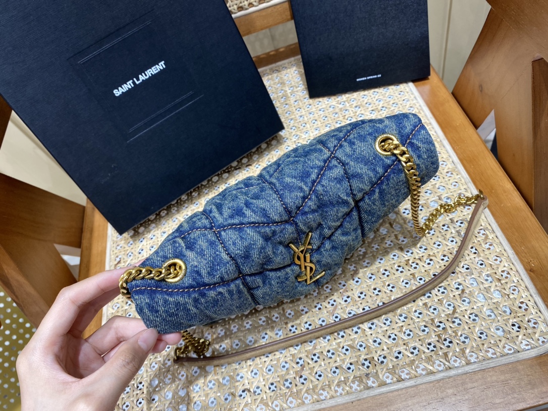 YSL LOULOU PUFFER 23CM 牛仔布纹迷你绗缝包 620333
