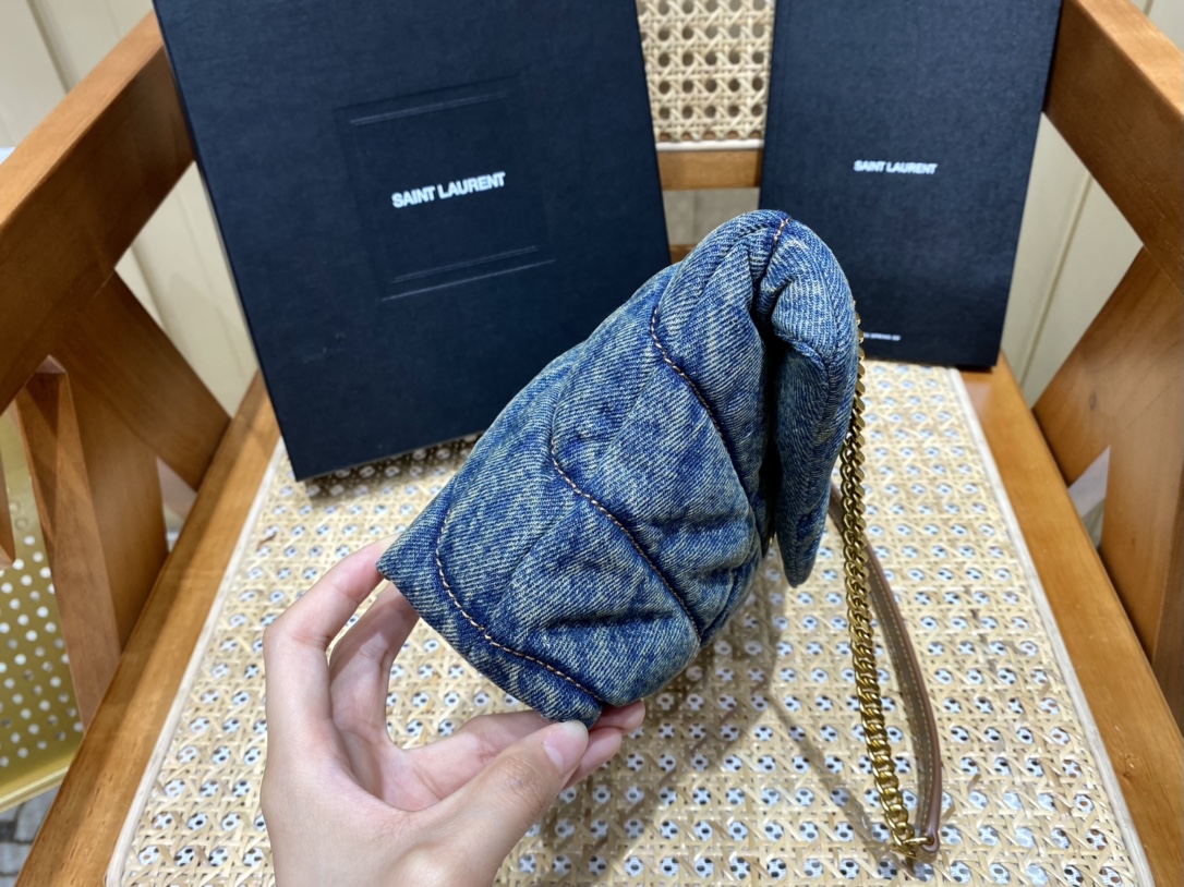 YSL LOULOU PUFFER 23CM 牛仔布纹迷你绗缝包 620333