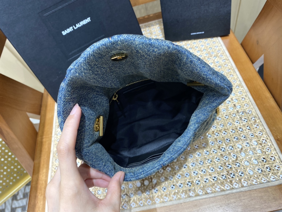 YSL LOULOU PUFFER 23CM 牛仔布纹迷你绗缝包 620333
