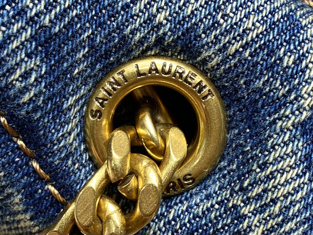 YSL LOULOU PUFFER 23CM 牛仔布纹迷你绗缝包 620333