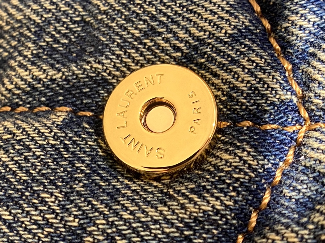 YSL LOULOU PUFFER 23CM 牛仔布纹迷你绗缝包 620333