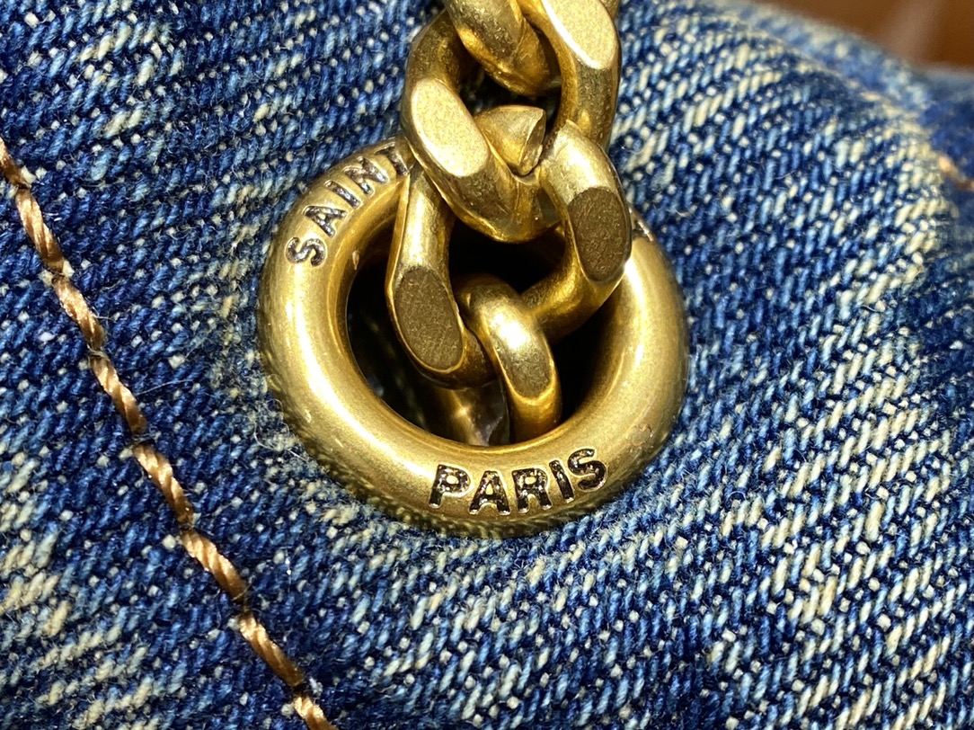 YSL LOULOU PUFFER 23CM 牛仔布纹迷你绗缝包 620333