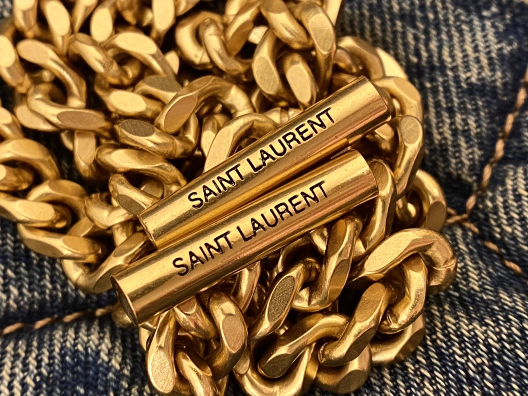 YSL LOULOU PUFFER 23CM 牛仔布纹迷你绗缝包 620333