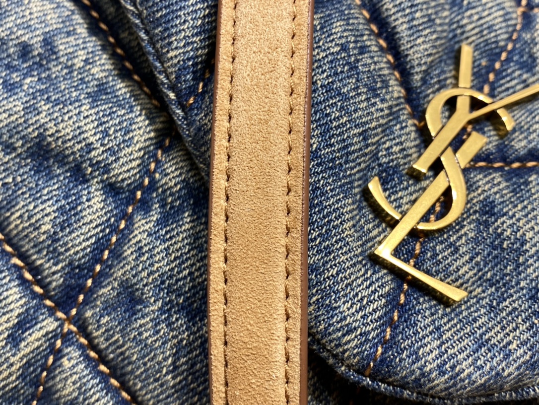 YSL LOULOU PUFFER 23CM 牛仔布纹迷你绗缝包 620333
