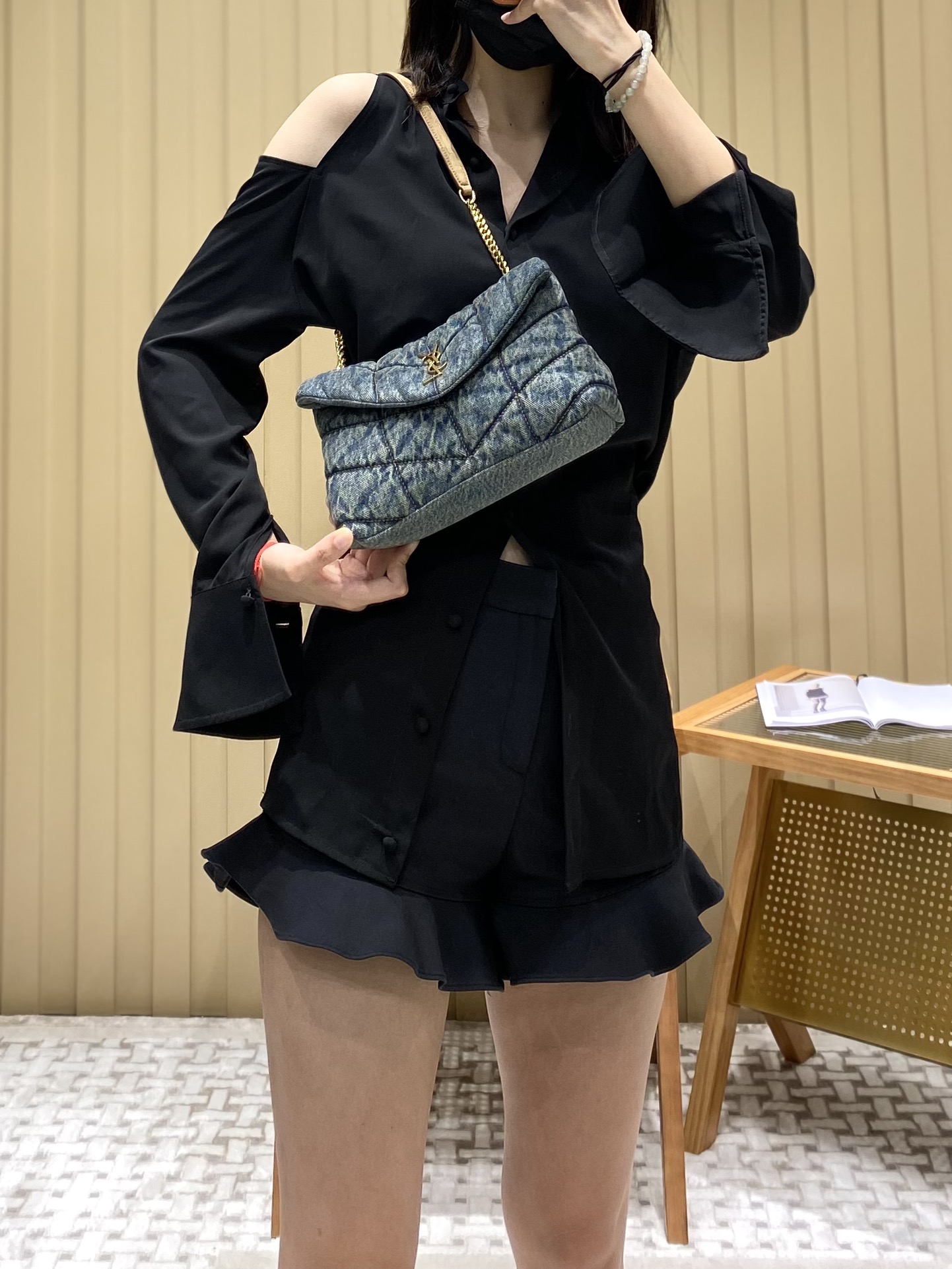 YSL LOULOU PUFFER 23CM 牛仔布纹迷你绗缝包 620333