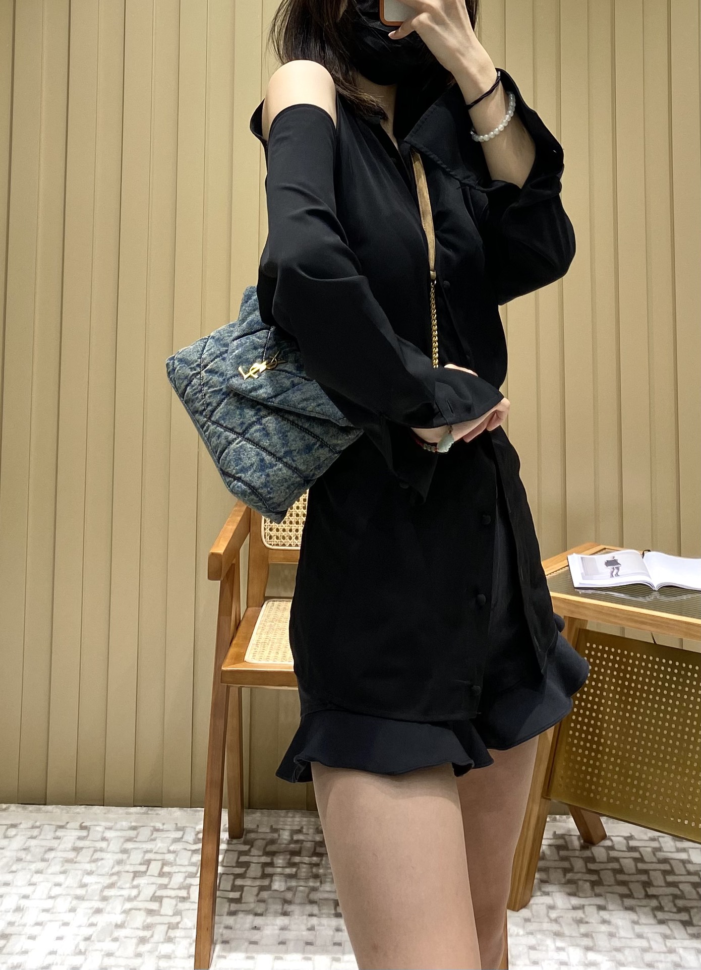 YSL LOULOU PUFFER 23CM 牛仔布纹迷你绗缝包 620333