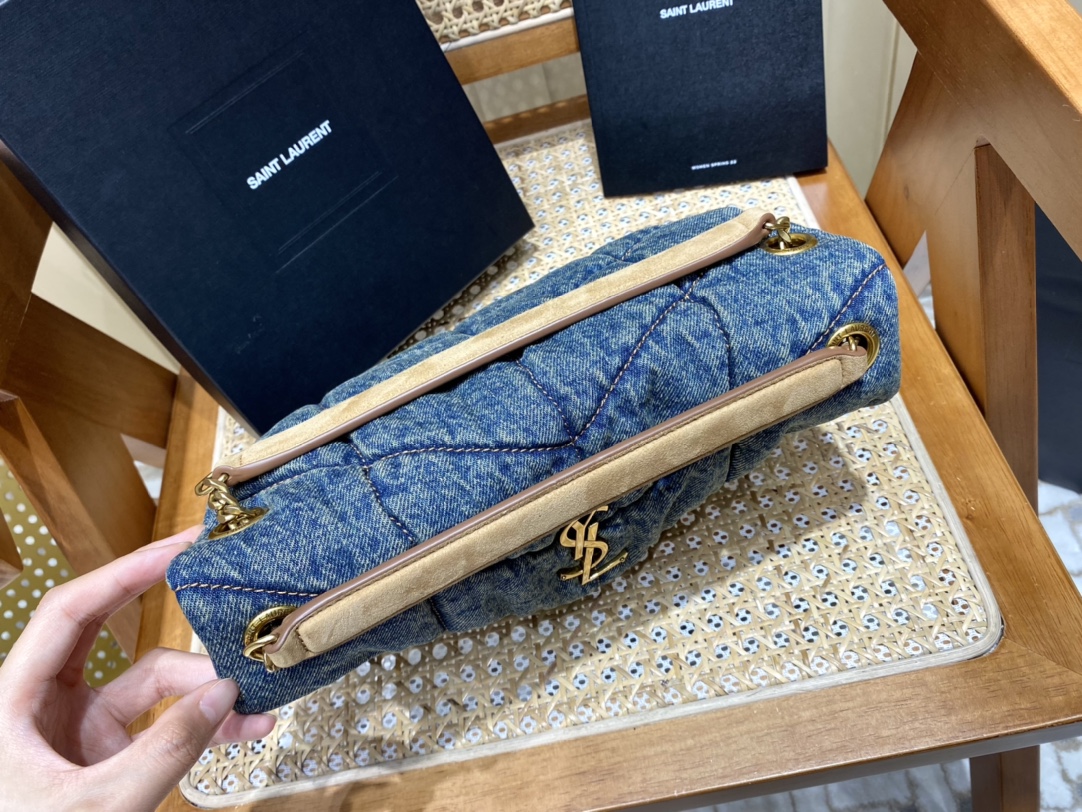 YSL LOULOU PUFFER 29CM 牛仔布纹小号绗缝包 577476