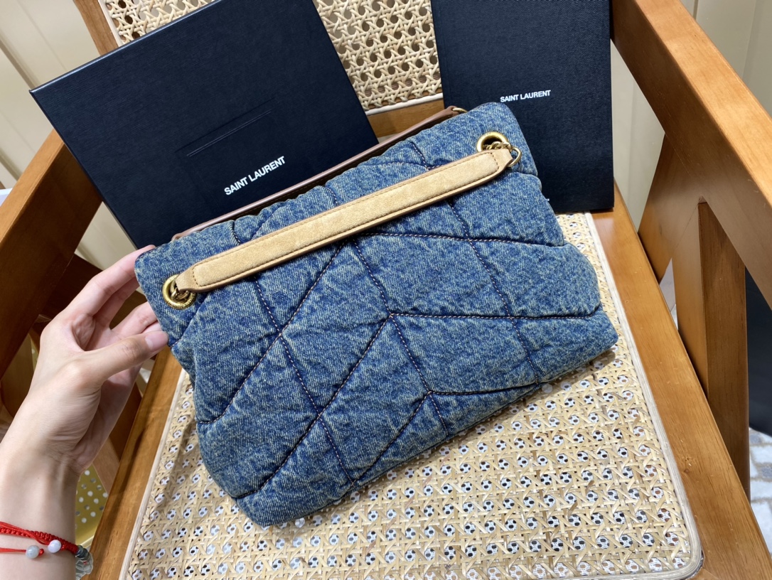 YSL LOULOU PUFFER 29CM 牛仔布纹小号绗缝包 577476