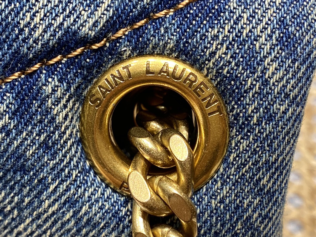 YSL LOULOU PUFFER 29CM 牛仔布纹小号绗缝包 577476