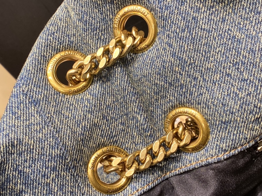 YSL LOULOU PUFFER 29CM 牛仔布纹小号绗缝包 577476