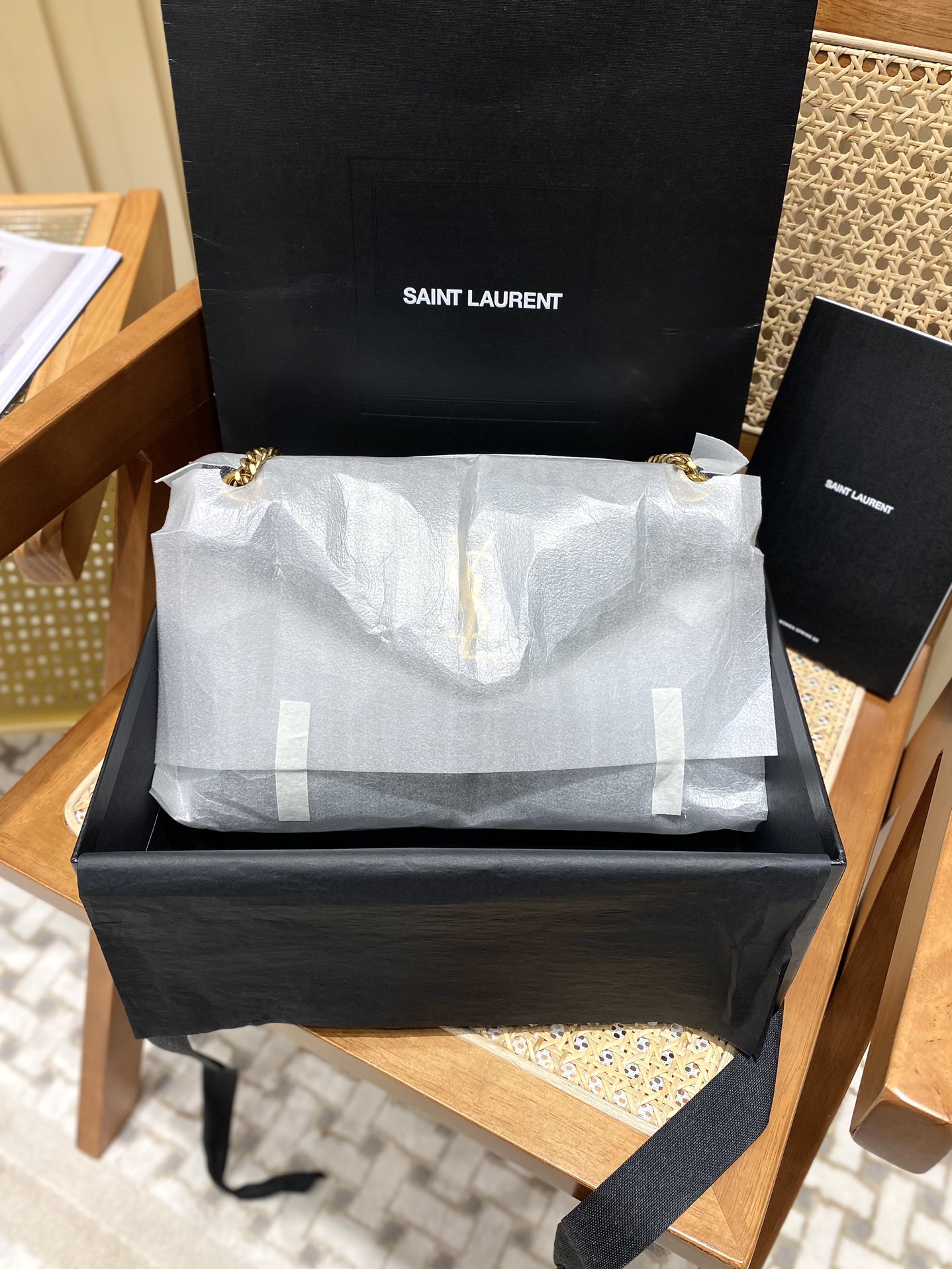 YSL LOULOU PUFFER 29CM 牛仔布纹小号绗缝包 577476