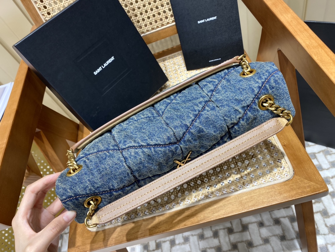 YSL LOULOU PUFFER 35CM 牛仔布纹大号绗缝包 577475