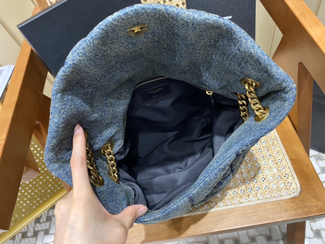 YSL LOULOU PUFFER 35CM 牛仔布纹大号绗缝包 577475