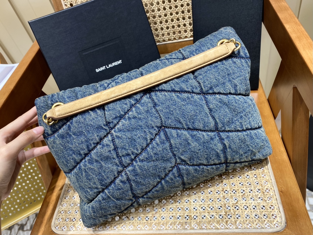YSL LOULOU PUFFER 35CM 牛仔布纹大号绗缝包 577475