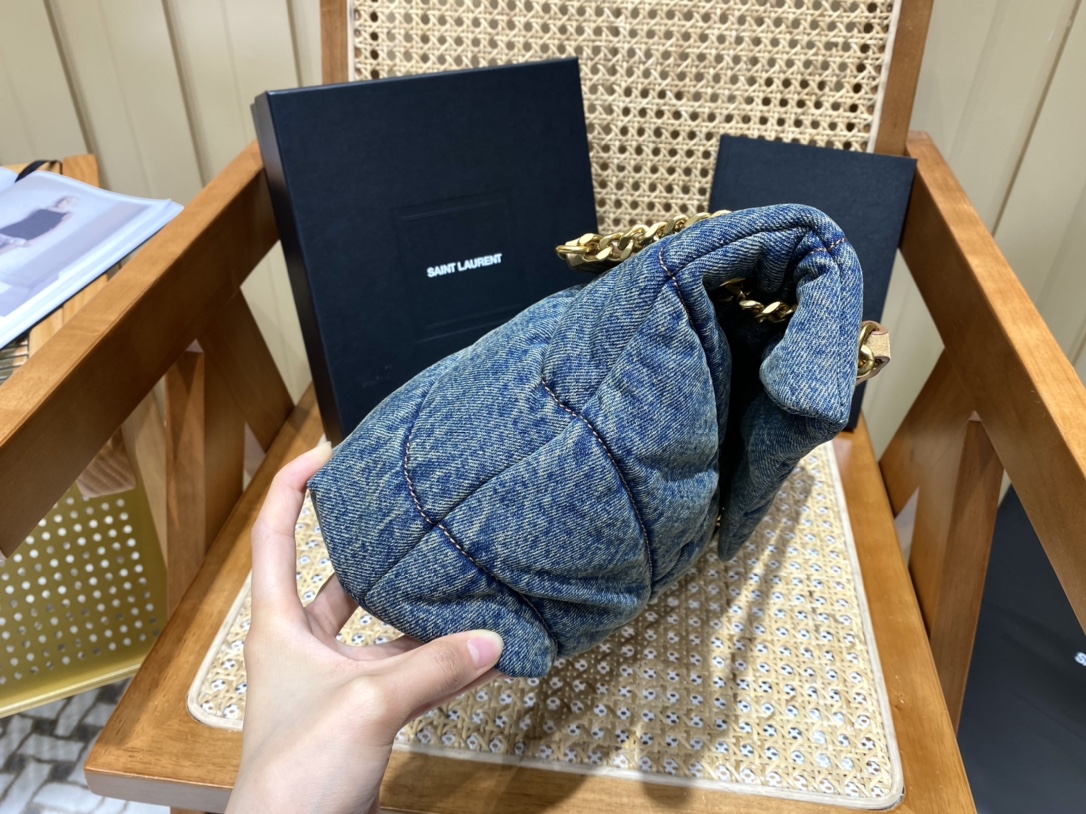 YSL LOULOU PUFFER 35CM 牛仔布纹大号绗缝包 577475