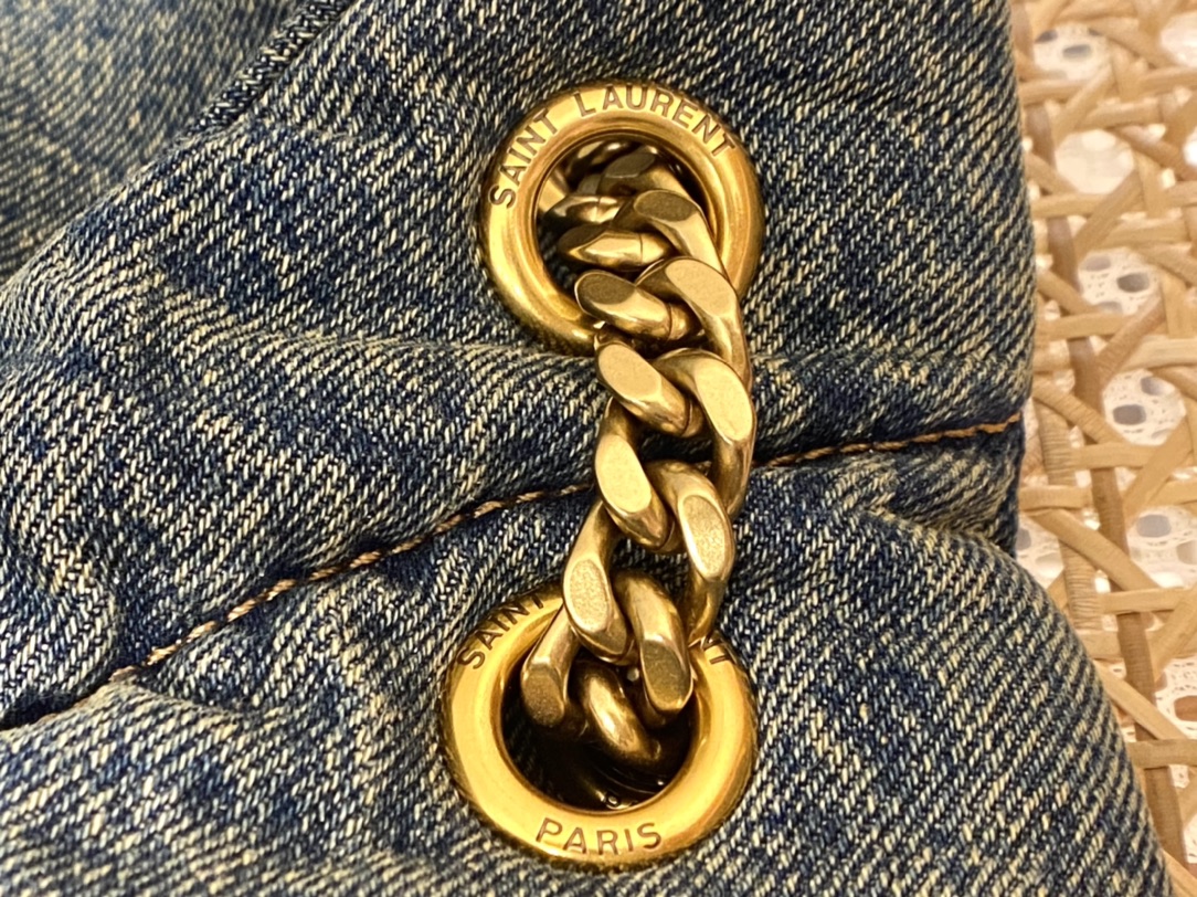 YSL LOULOU PUFFER 35CM 牛仔布纹大号绗缝包 577475