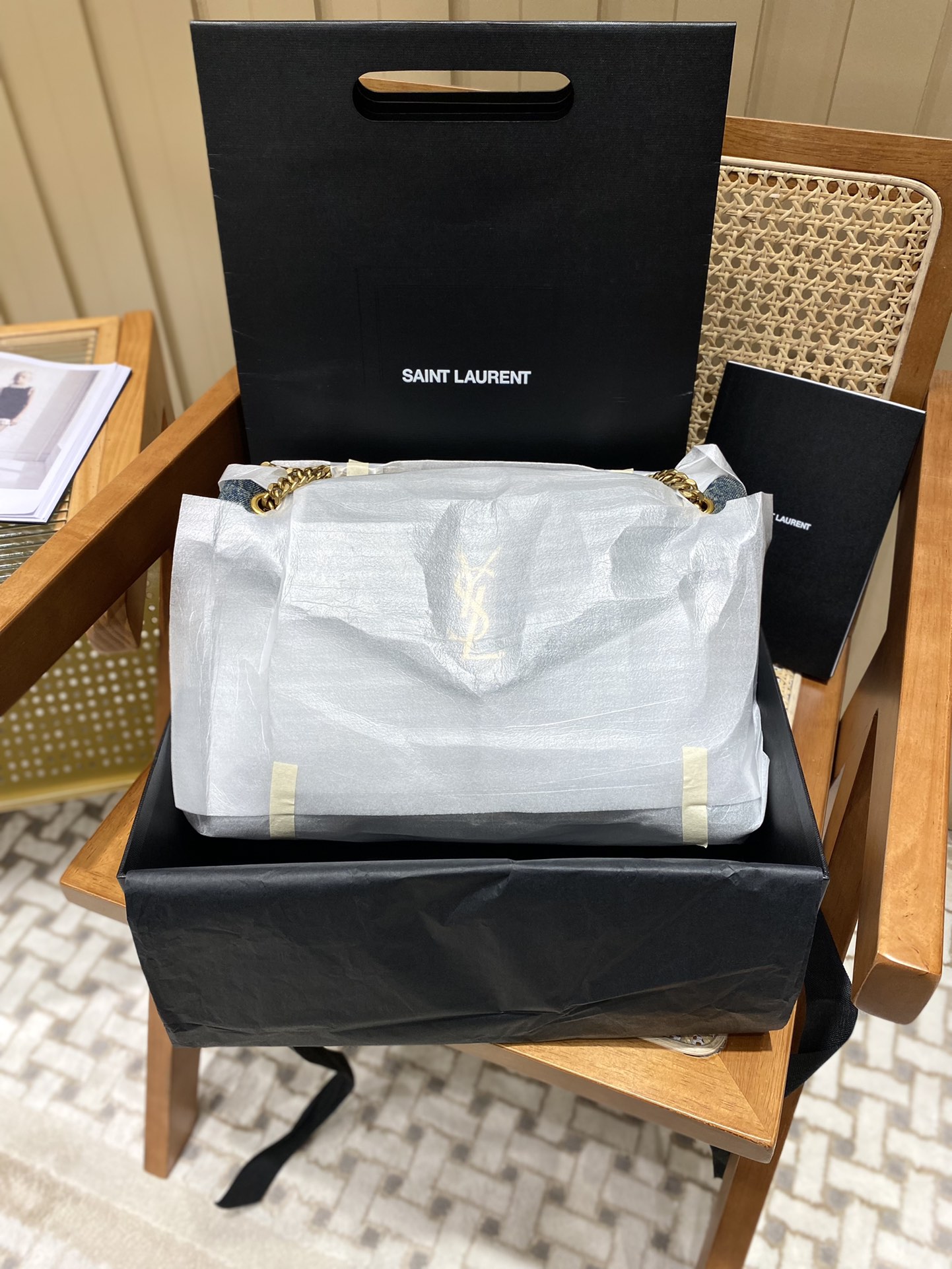 YSL LOULOU PUFFER 35CM 牛仔布纹大号绗缝包 577475