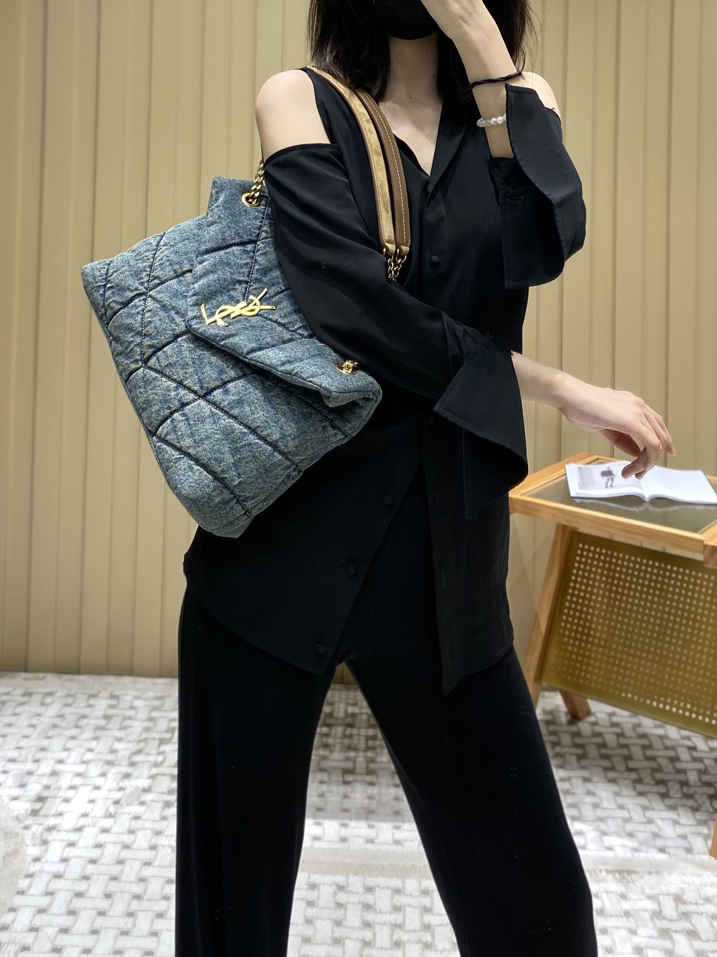 YSL LOULOU PUFFER 35CM 牛仔布纹大号绗缝包 577475