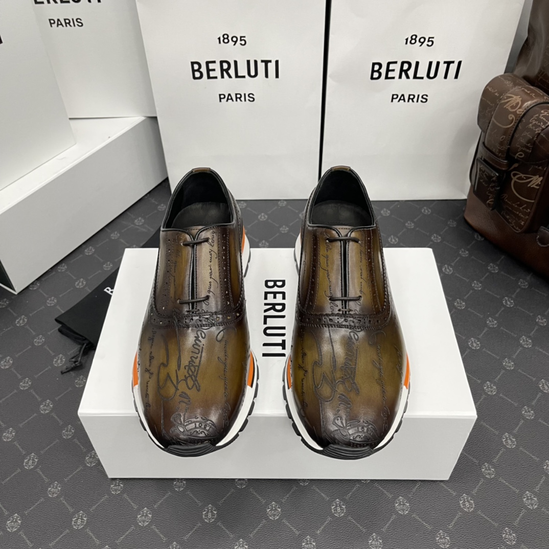 Berlut*布鲁提升级版第三代私模大底FastTrack皮革运动鞋官方11,200最新款男士休闲运动跑