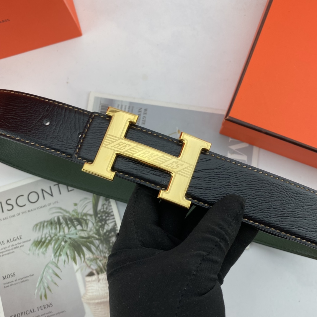 H5 爱马仕 男士花皮腰带38mm 可双面使用 专柜走线 搭配扣