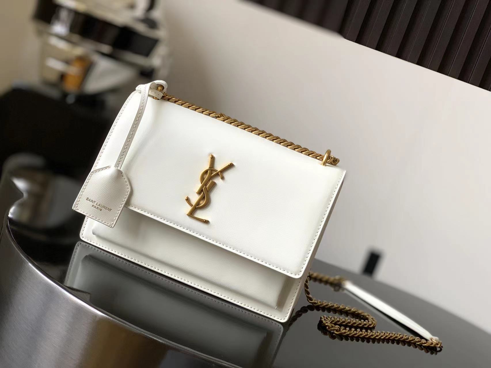 YSL Sunset grain de poudre leather chain flap bag