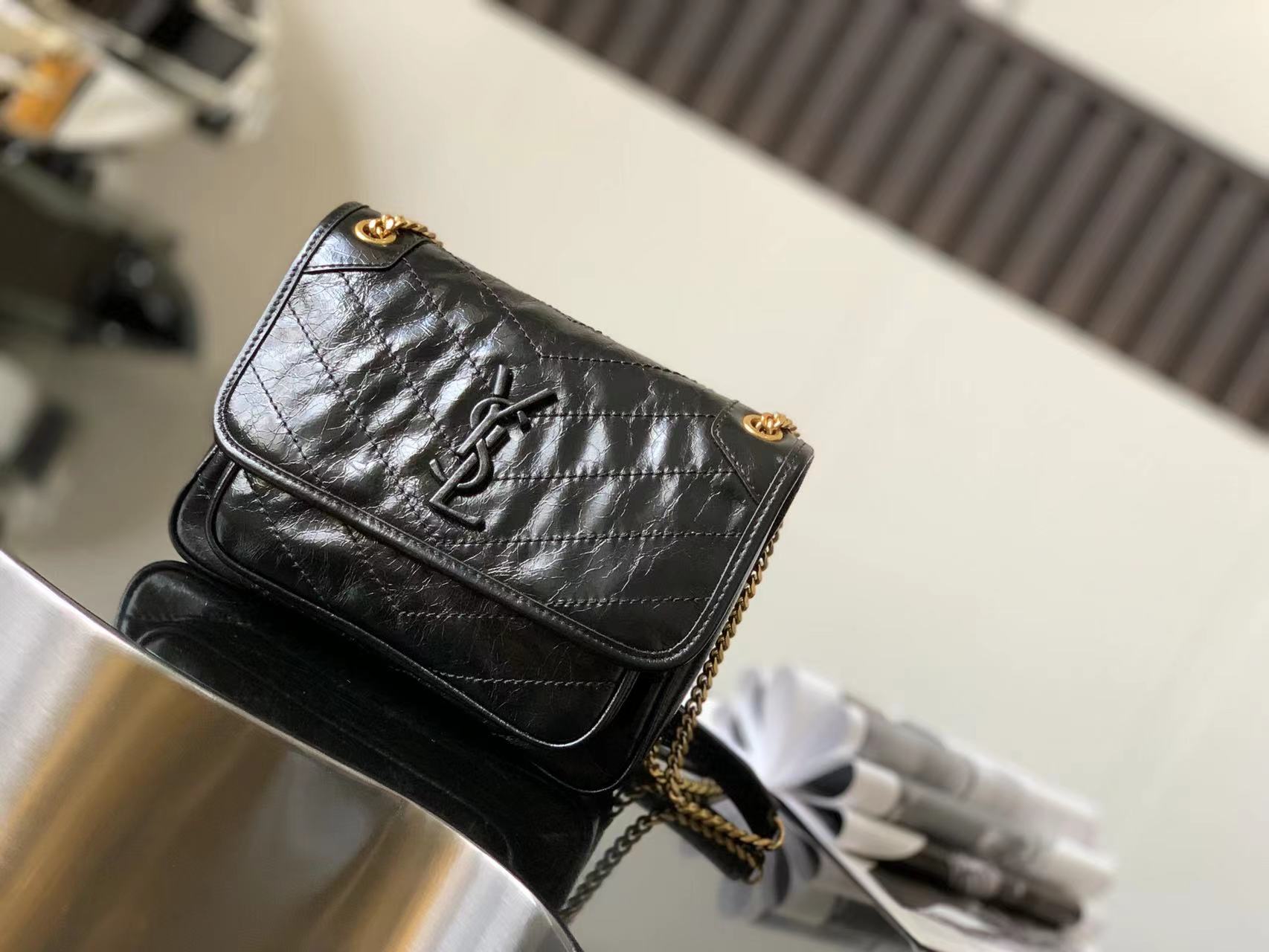 Black Chain Bag Small Flap D-ring