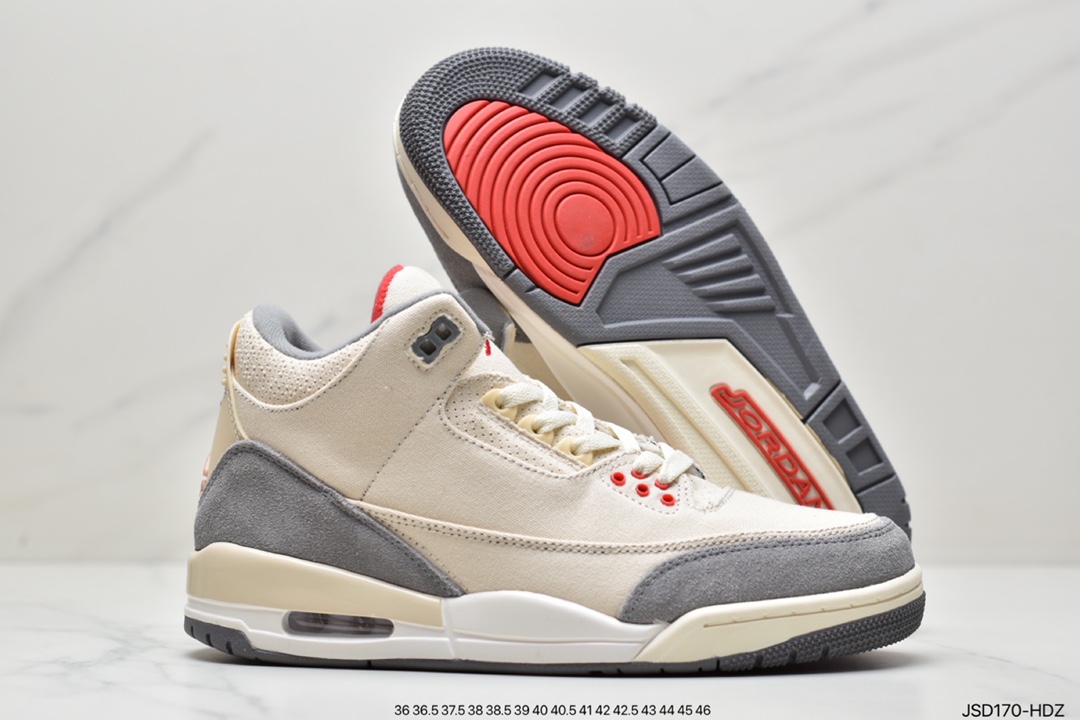200 Air Jordan 3 Retro ”Muslin” 米白 棉布 完美品相清洁度拉帮及中底细节 货号：DH7139-100  尺码:36 36.5 37.5 38 38.5 39 40 40.5 41 42 42.5 43 44 45 46 ID:JSD170-HDZ