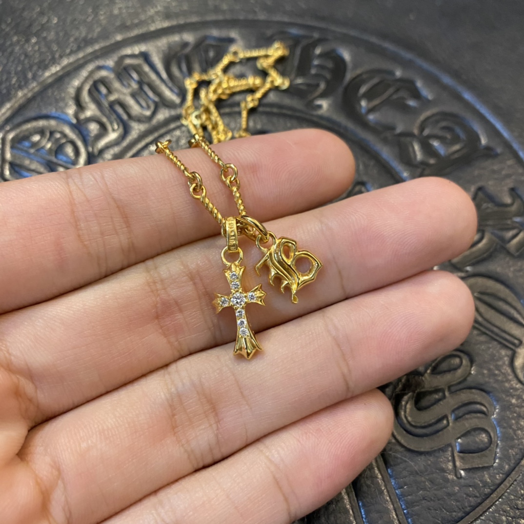 Gold-plated diamond-set customization, 22k real gold customization, necklace pendant