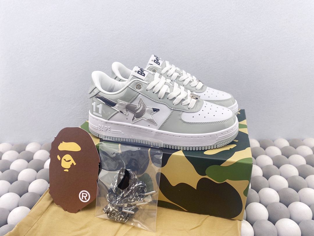 BAPE STA LOW camuflaje gris blanco desarrollo en cartón original charol personalizado mejor primera capa piel…