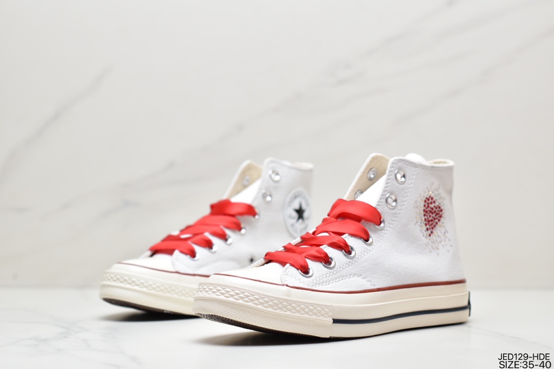 Converse Chuck Taylor All Star 1970s ”Rhinestone Heart” Rhinestone/Rhinestone Heart High Top Casual Sneakers 162056C