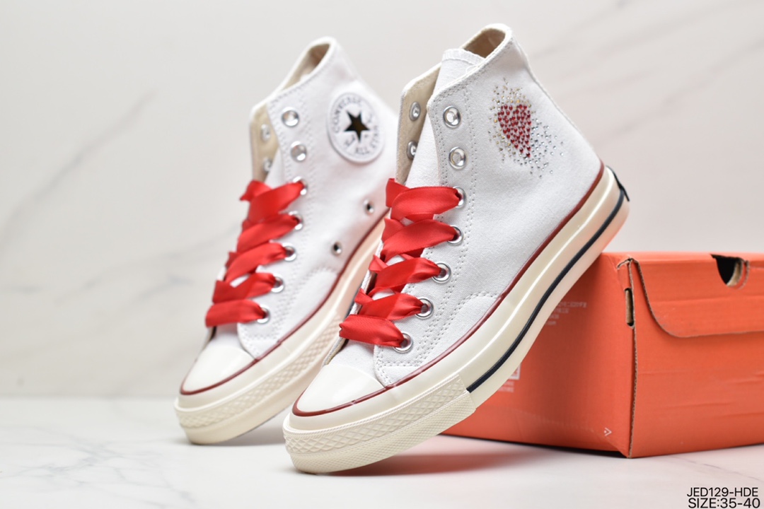 Converse Chuck Taylor All Star 1970s ”Rhinestone Heart” Rhinestone/Rhinestone Heart High Top Casual Sneakers 162056C