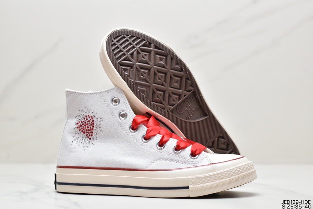 Converse Chuck Taylor All Star 1970s ”Rhinestone Heart” Rhinestone/Rhinestone Heart High Top Casual Sneakers 162056C