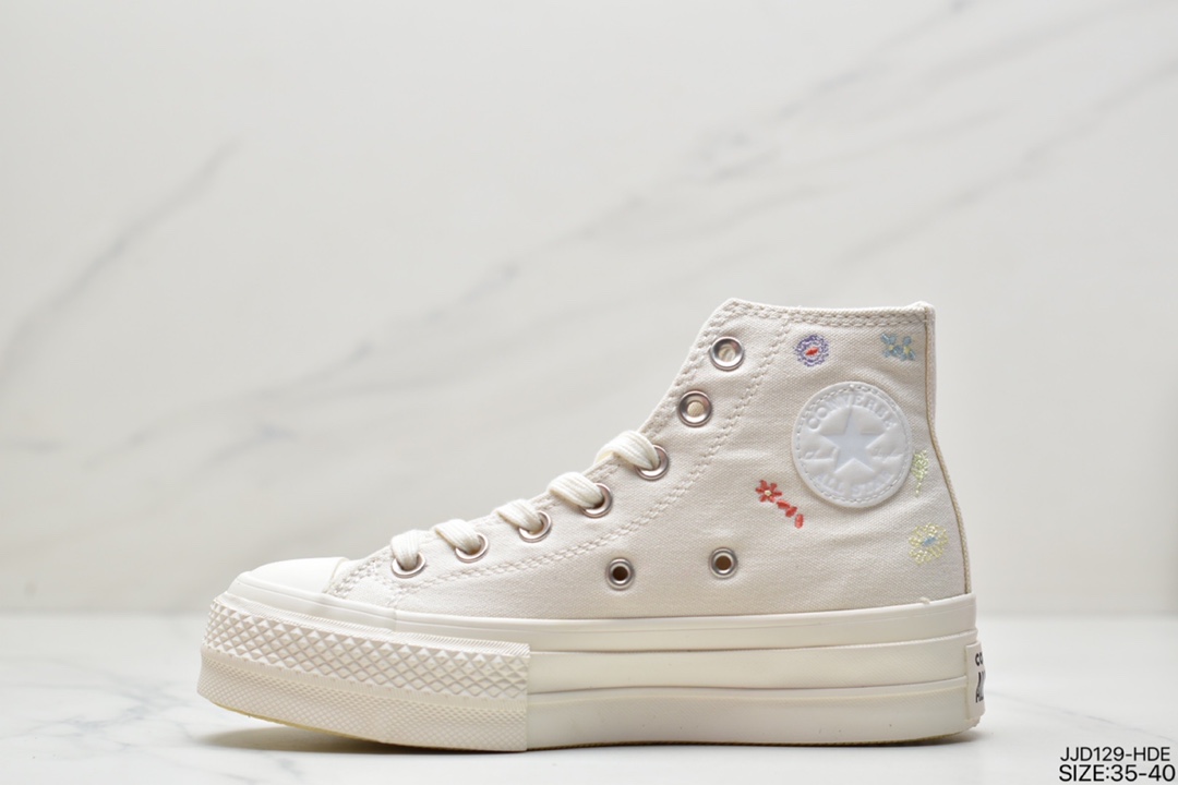 Converse Converse All Star Lift thick bottom embroidered flowers blooming in spring