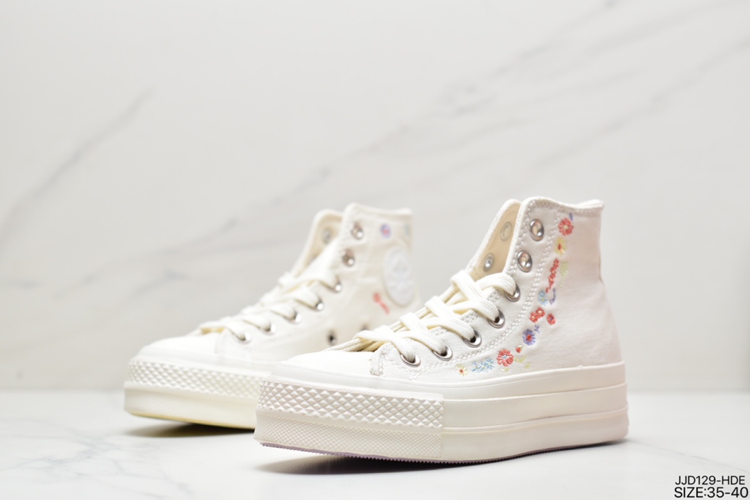 Converse Converse All Star Lift thick bottom embroidered flowers blooming in spring