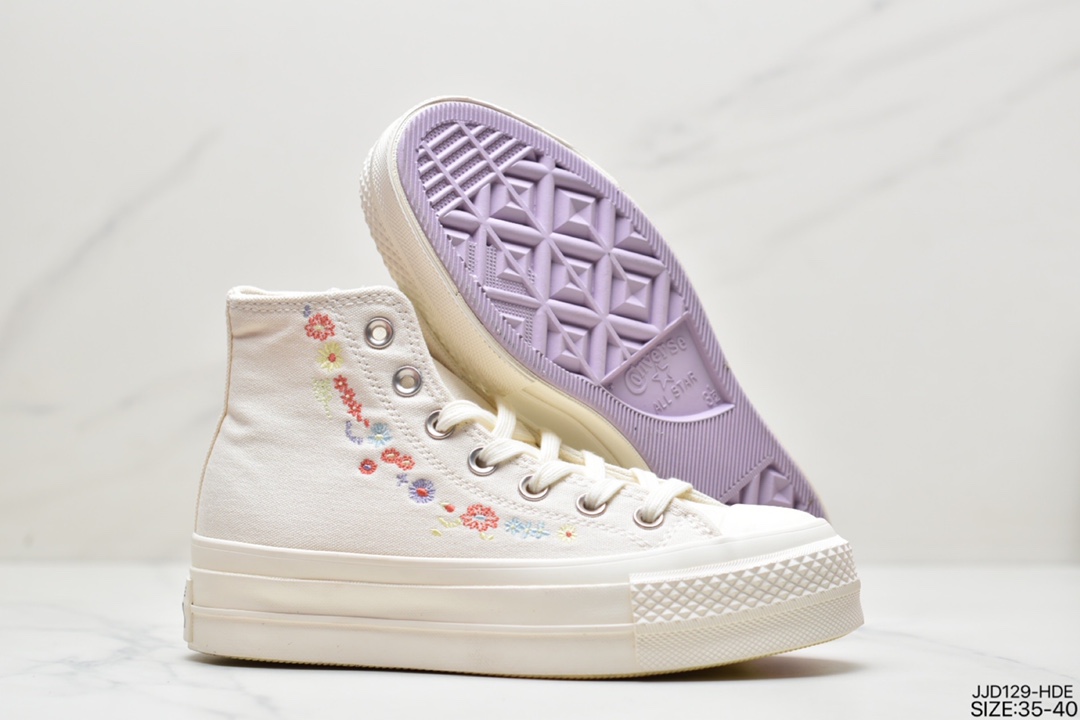 Converse Converse All Star Lift thick bottom embroidered flowers blooming in spring