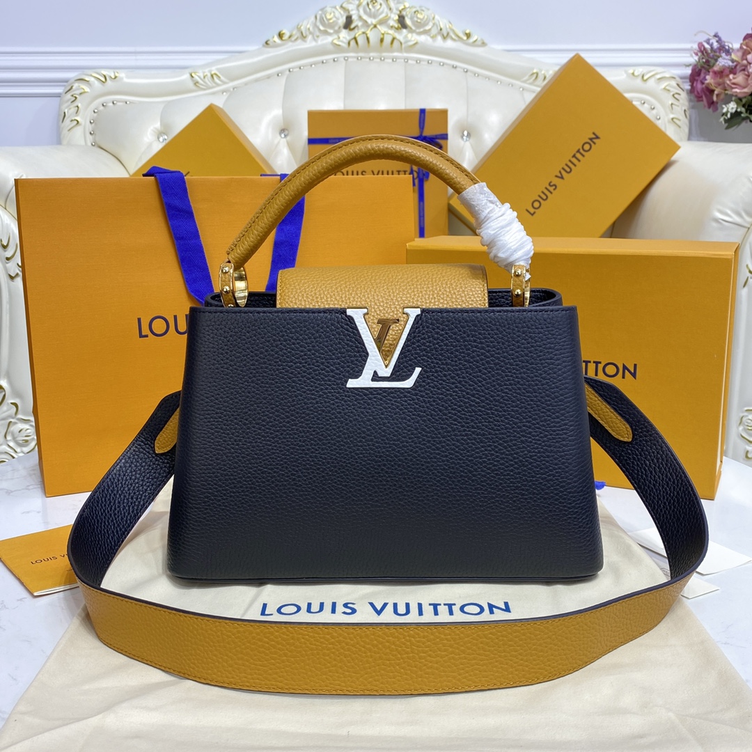 Louis Vuitton LV Capucines Bags Handbags Black Yellow Embroidery Fabric M59466