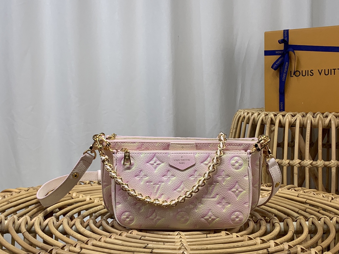 Louis Vuitton LV Multi Pochette Accessoires Bags Handbags Pink Empreinte​ Chains M46093