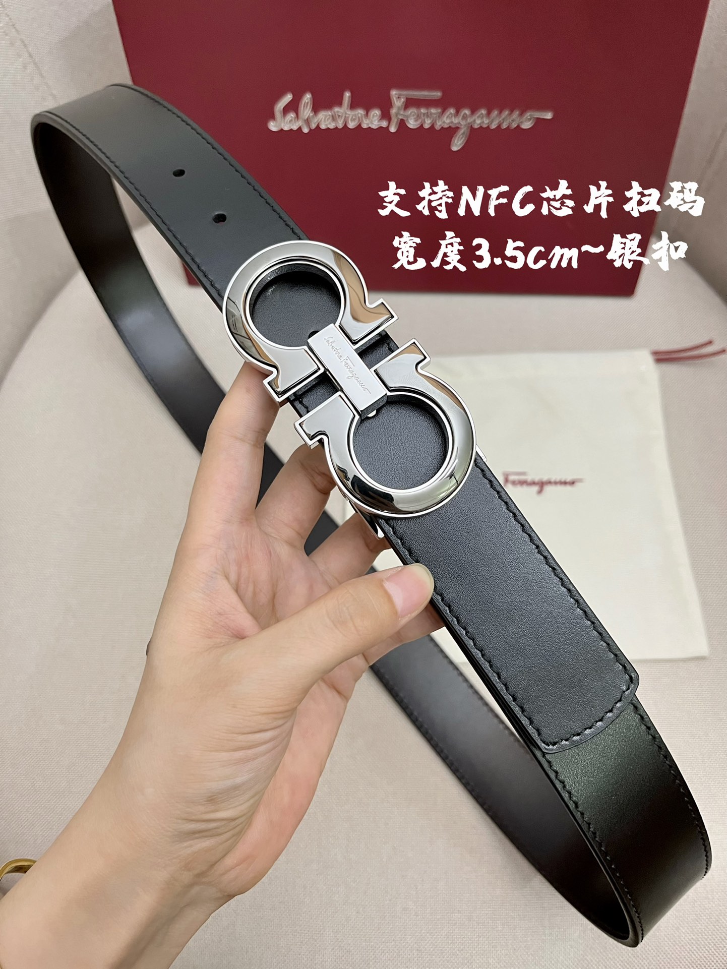 I0 Ferragamo 菲拉格慕 菲拉格慕男士专柜对版金属扣,头层牛皮双面外用腰带,商务通勤休闲场合均适合佩戴.3.5cm