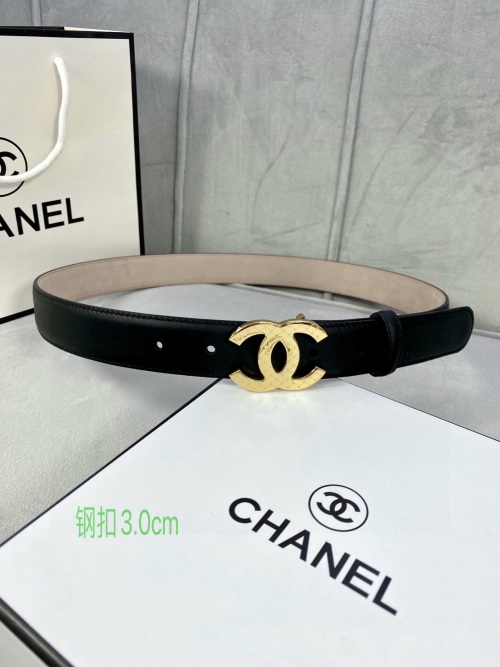 Chanel Women's Leather Belt with CC Logo Buckle, 3.0cm Width, Gold/Silver Hardware 1 Chanel Women's Leather Belt with CC Logo Buckle, 3.0cm Width, Gold/Silver Hardware