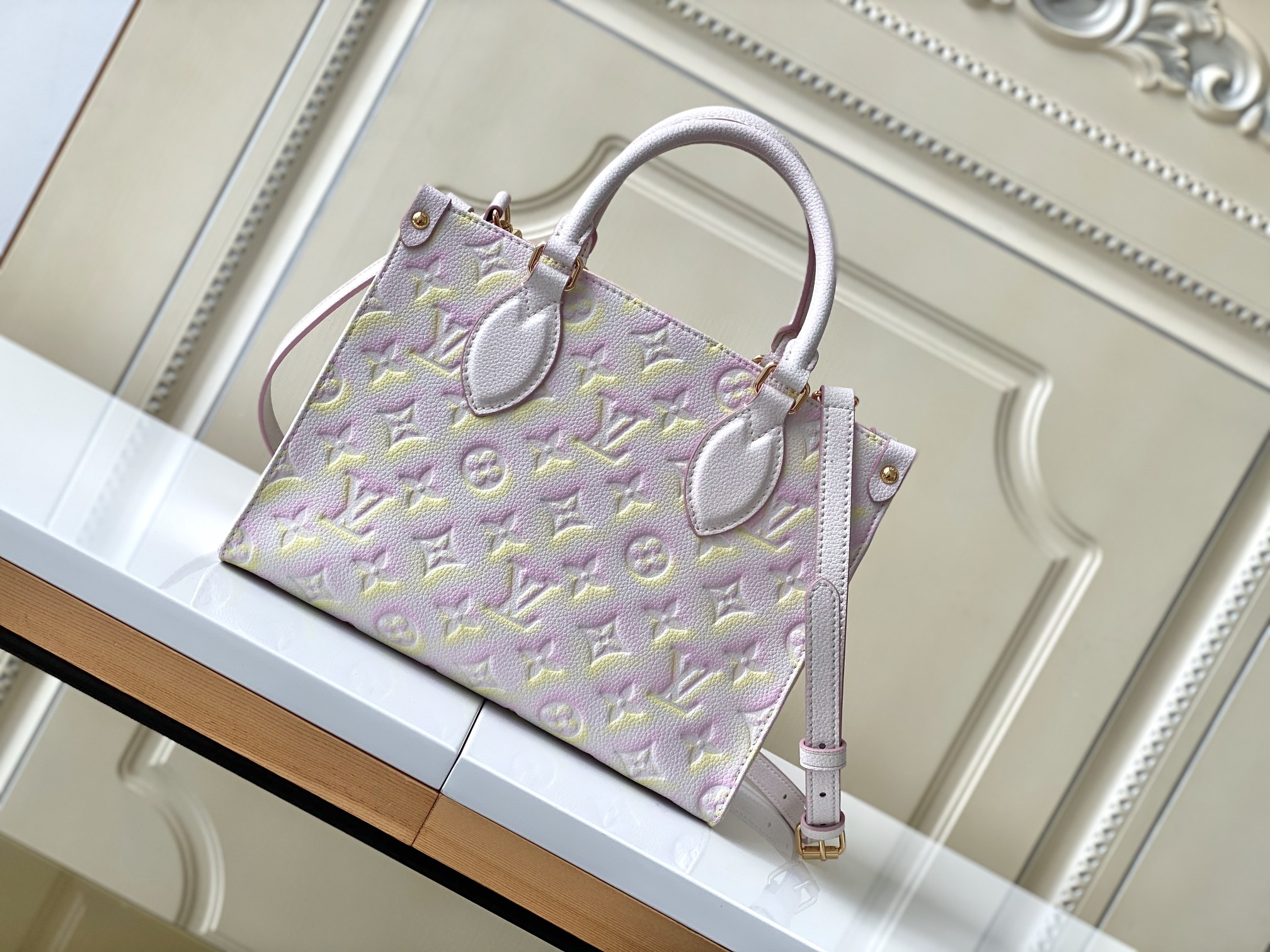 Louis Vuitton LV Onthego Handbags Tote Bags Blue Light Pink Empreinte​ Spring/Summer Collection Mini M46168