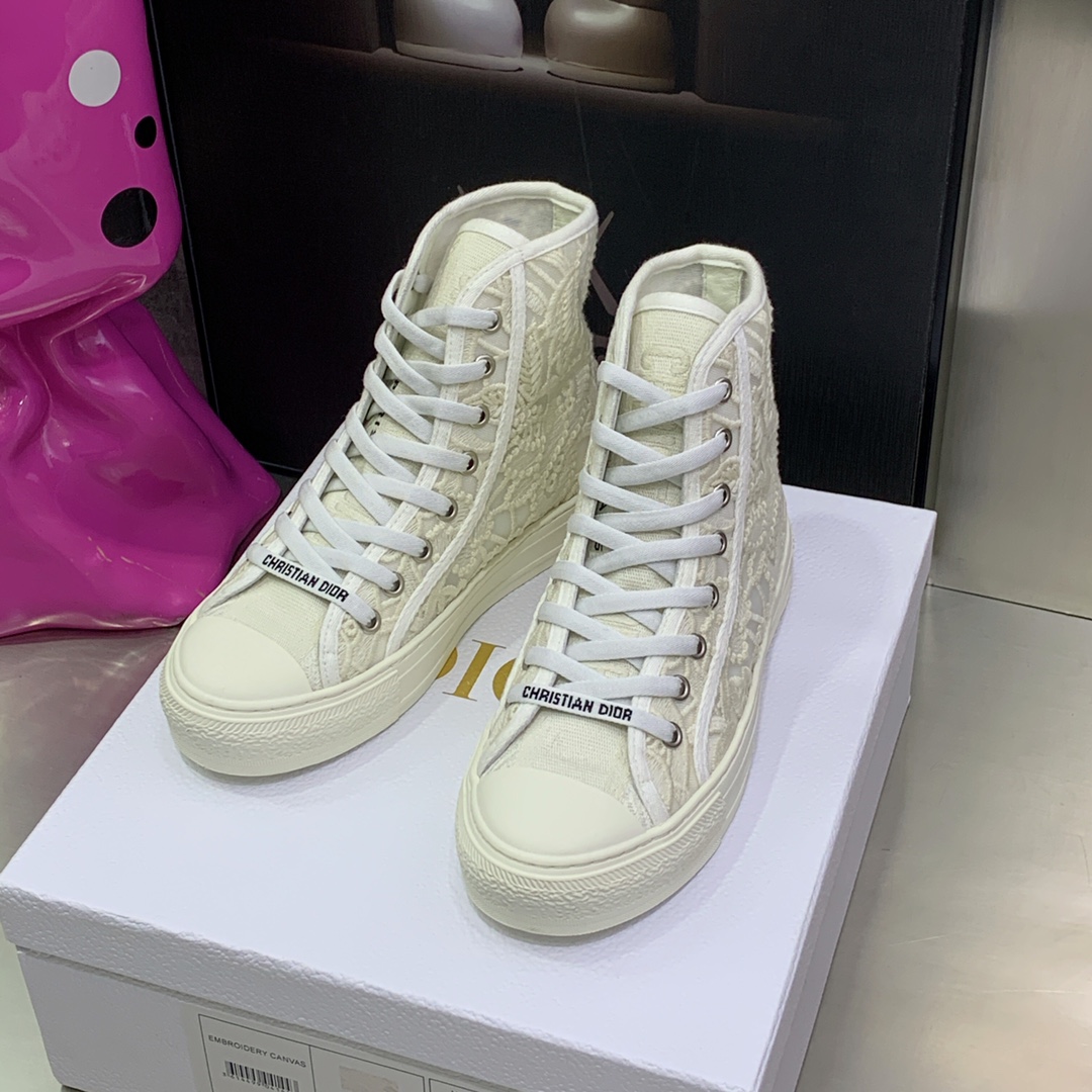UK 7 Star Replica
 Dior Skateboard Shoes White Embroidery Canvas Cowhide Sheepskin Spring/Summer Collection High Tops