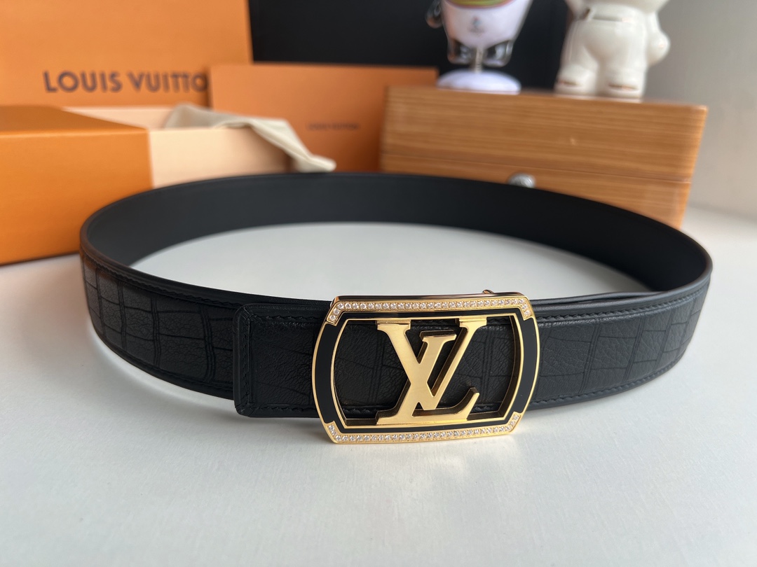 LV/路易威登   金属扣实心钢树脂工艺镶嵌男士4.0腰带