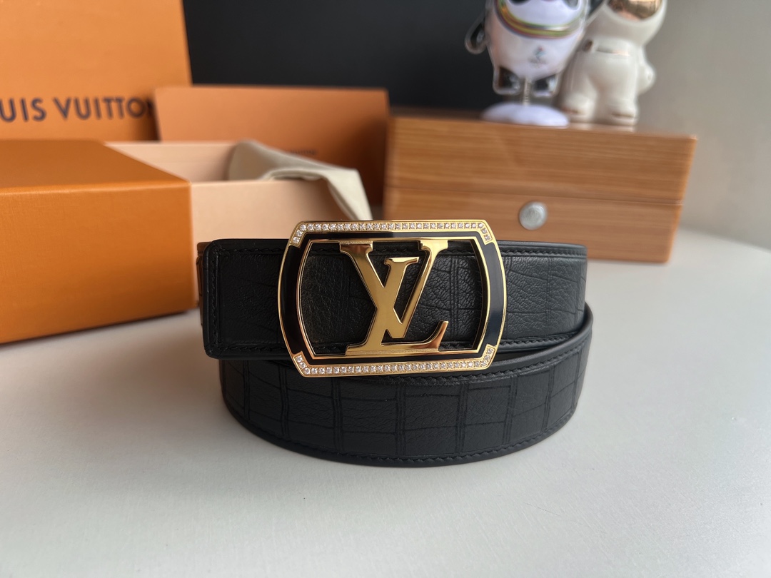 LV/路易威登   金属扣实心钢树脂工艺镶嵌男士4.0腰带
