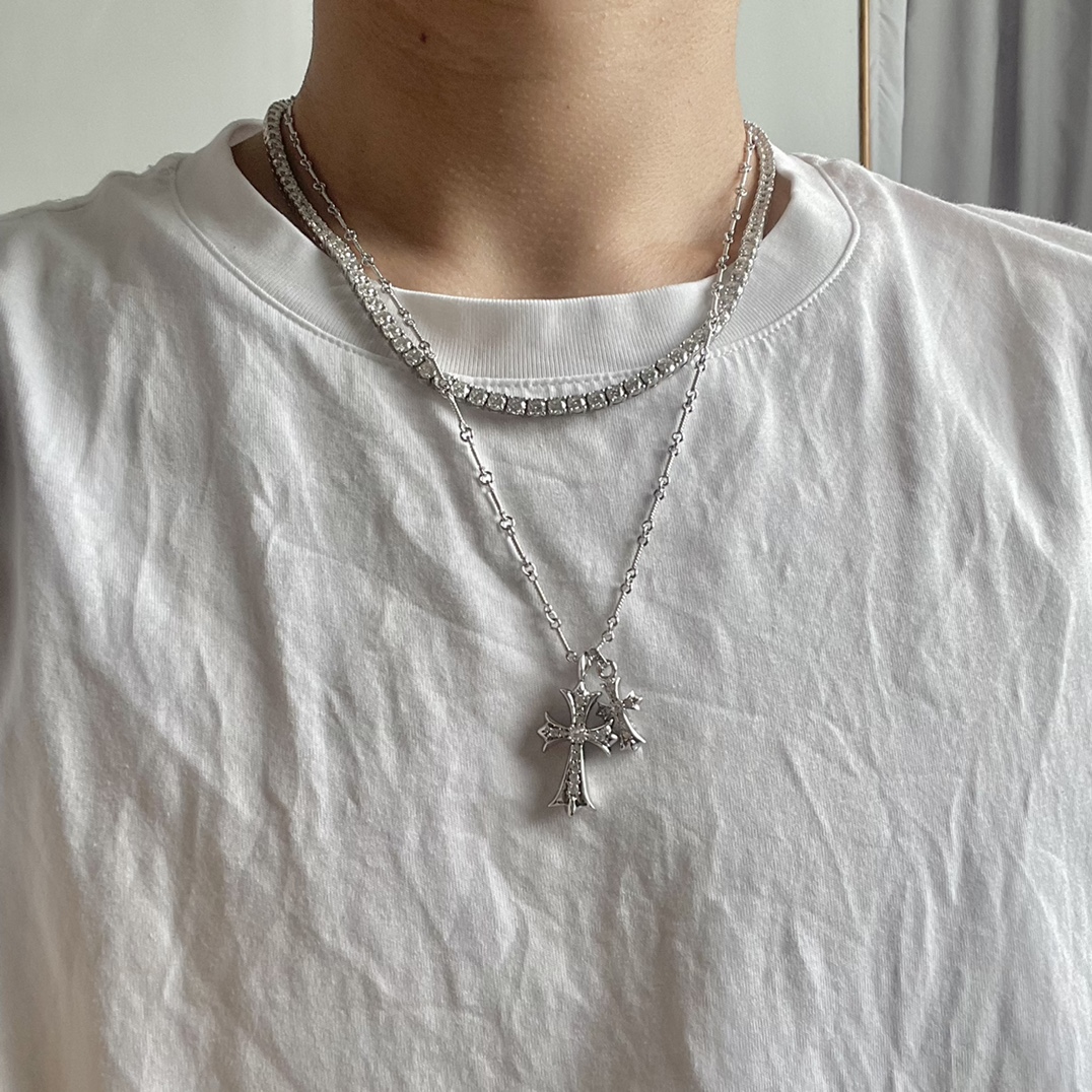 Chrome Hearts 𝐡𝐞𝐚𝐫𝐭𝐬克罗心 镀18K金双十字架项链