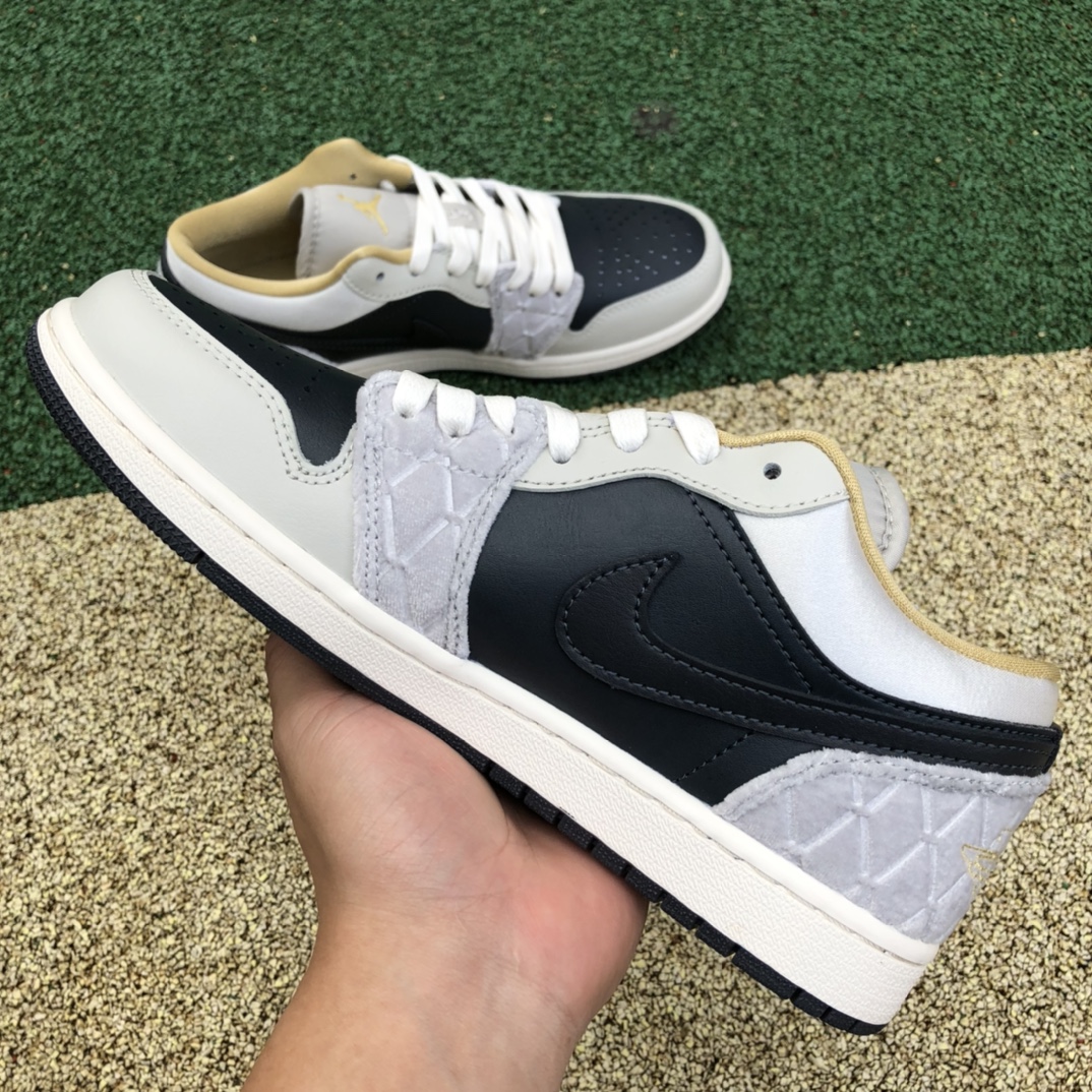 纯原版Air Jordan 1 Low SE 黑灰绸缎男子防滑篮球鞋 DV1762-001