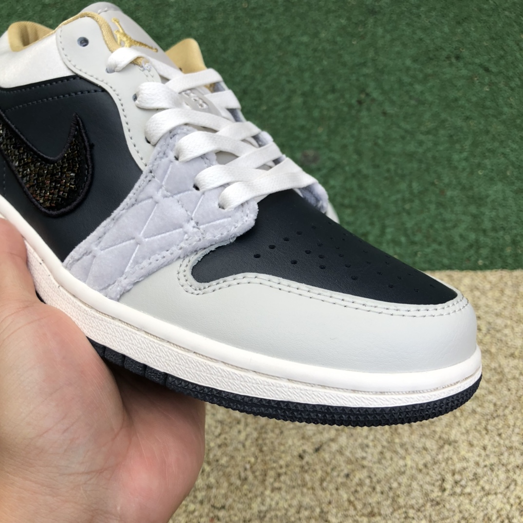 纯原版Air Jordan 1 Low SE 黑灰绸缎男子防滑篮球鞋 DV1762-001