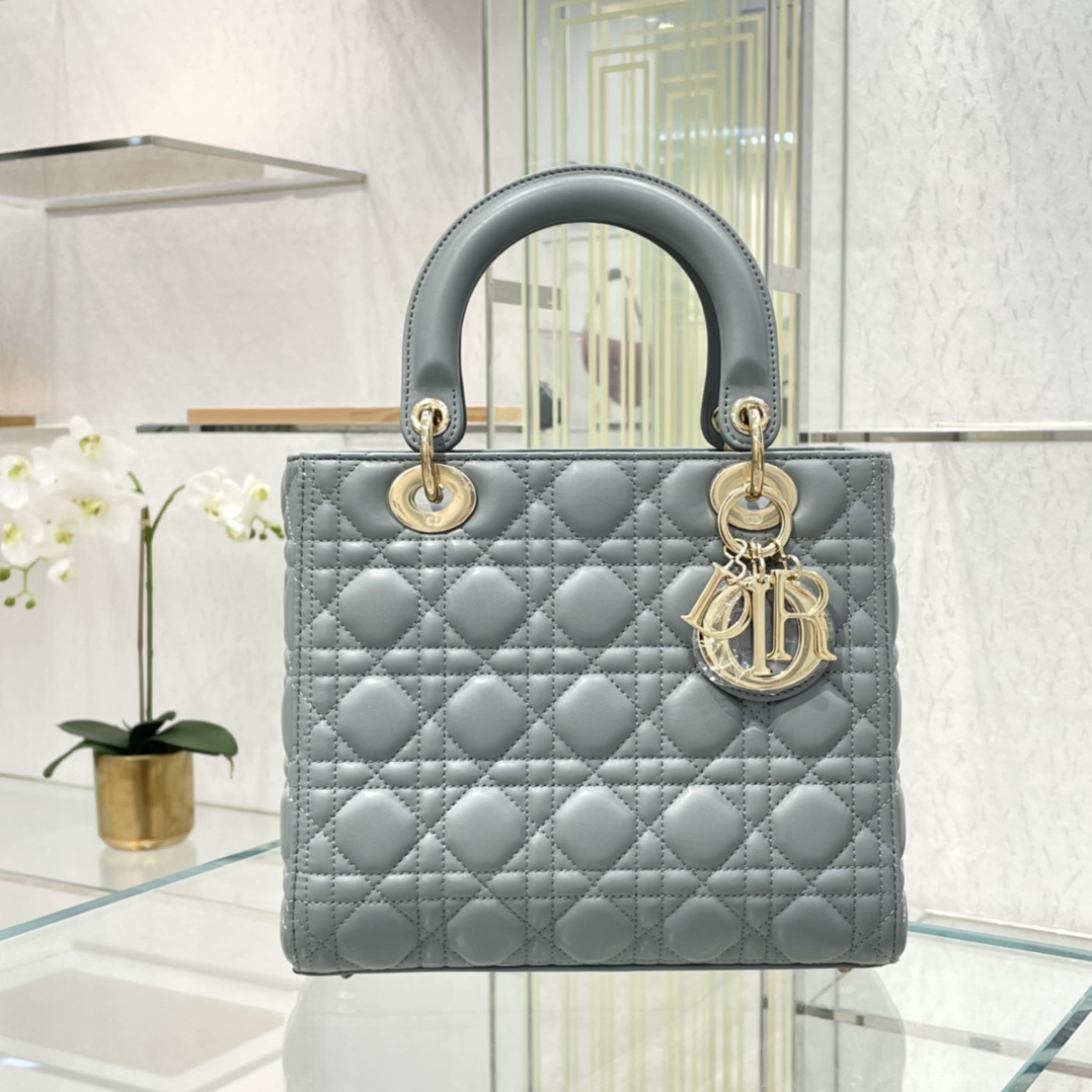 디올 Lady Dior 24cm 그레이 양가죽 까나쥬 백 레플리카